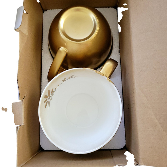 Lily Pulitzer Ceramic Mugs Set of 2 Gold Painted 12 oz - Picture 16 of 16